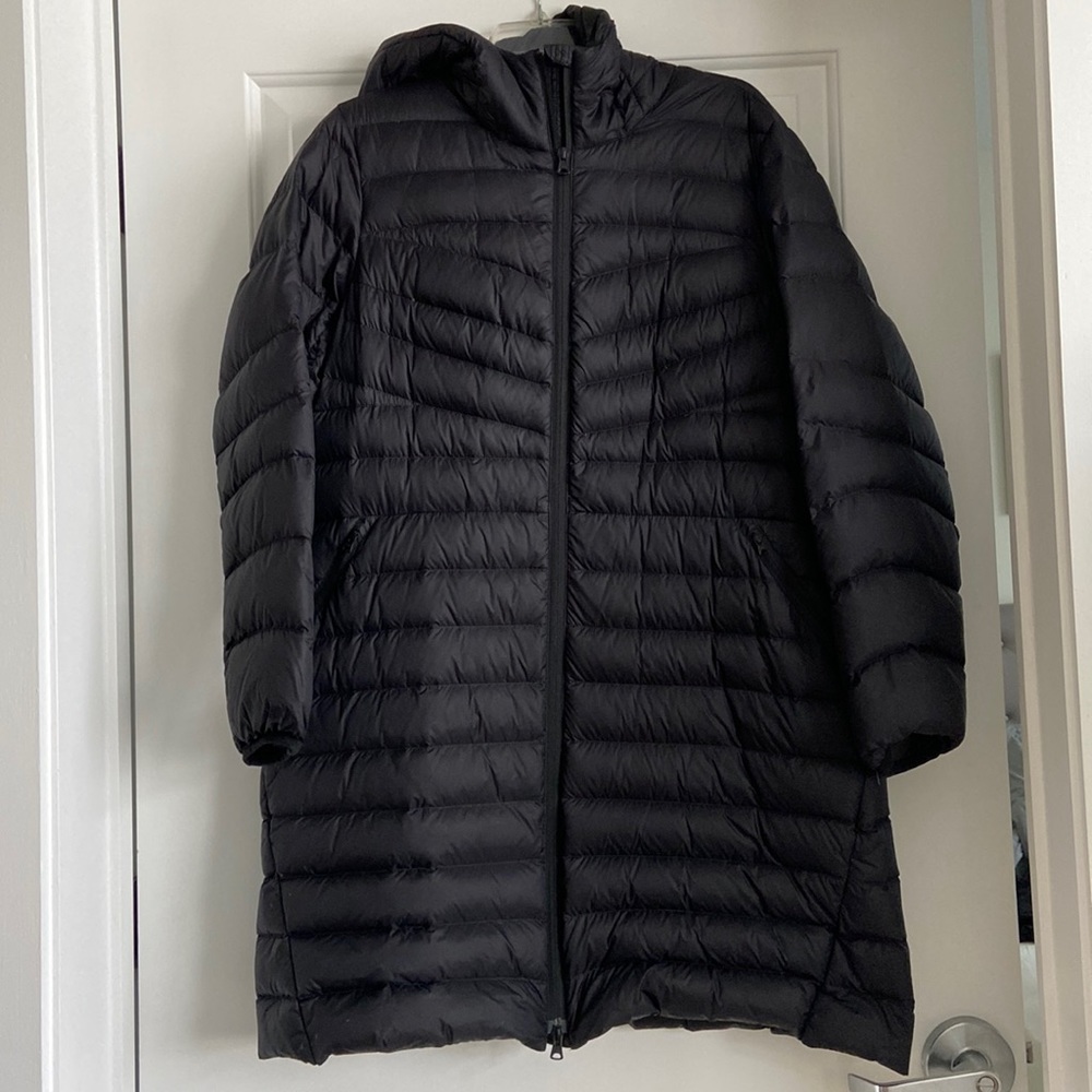Lands' End Black Quilted Long Puffer Coat with Hood